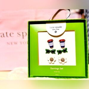 Kate Spade 3 Earrings Set (target collab) in Green Striped Box
